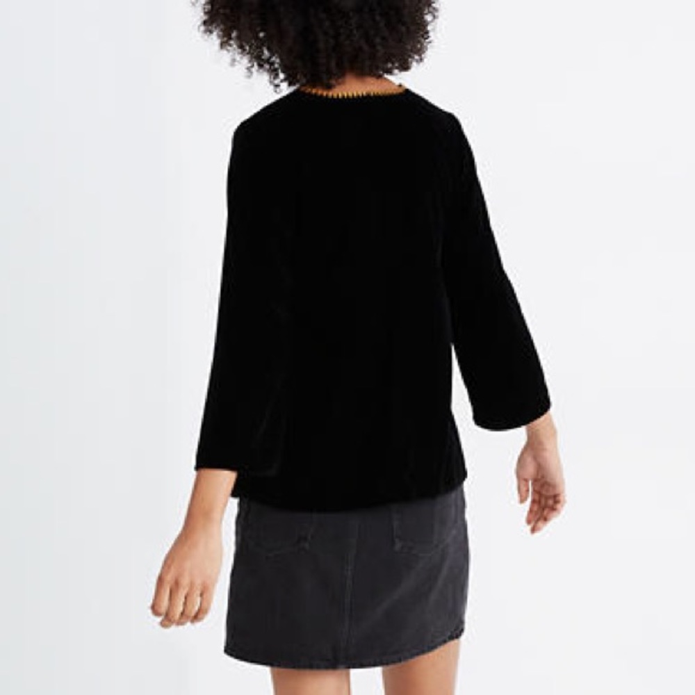 Madewell Embroidered Black Velvet Top NWT - Picture 4 of 11